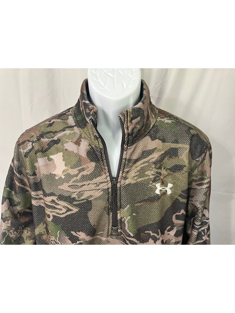 Under Armor Men's Brown Green Camo ColdGear Full Zip Hunting Jacket Large L